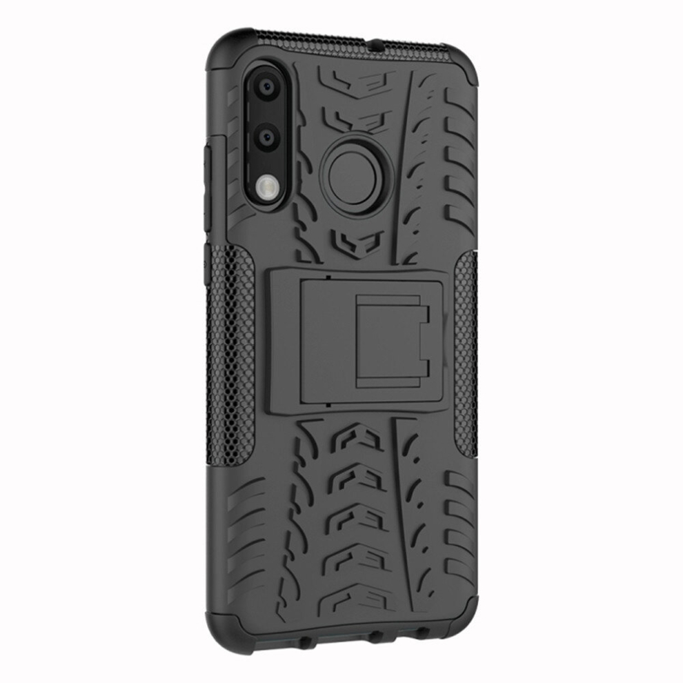2Pc Tire Texture Tpu+Pc Shockproof Phone Case For Huawei P30 Lite / Nova 4E, With Holder (Black) Black 8881471541214