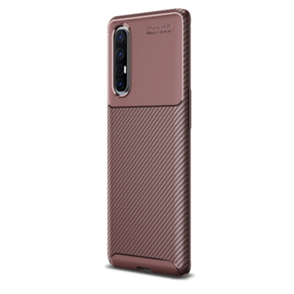 2Pcs For Oppo Reno 3 Pro Carbon Fiber Texture Shockproof Tpu Case(Brown) Brown 8881471549241