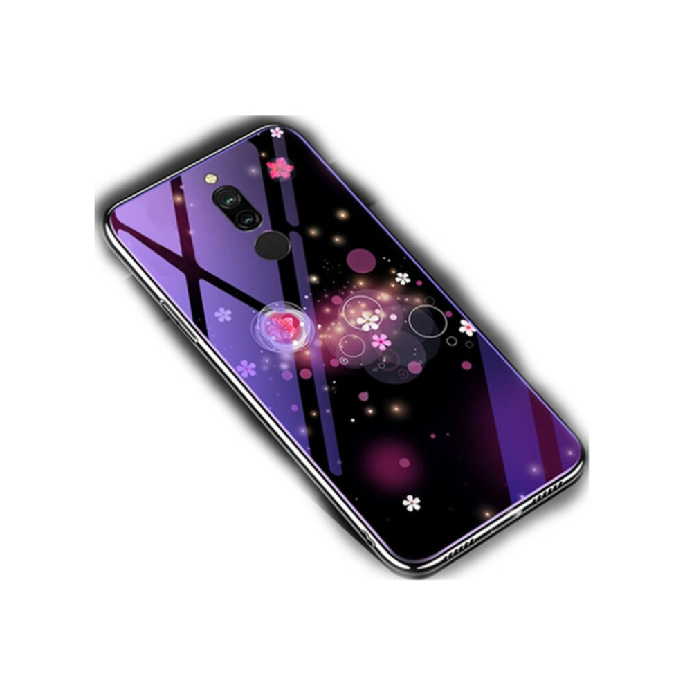 2 Pcsfor Xiaomi Redmi 8 Electroplated Edge Light Glass Protective Case(Flowers) Blue 8881471547179