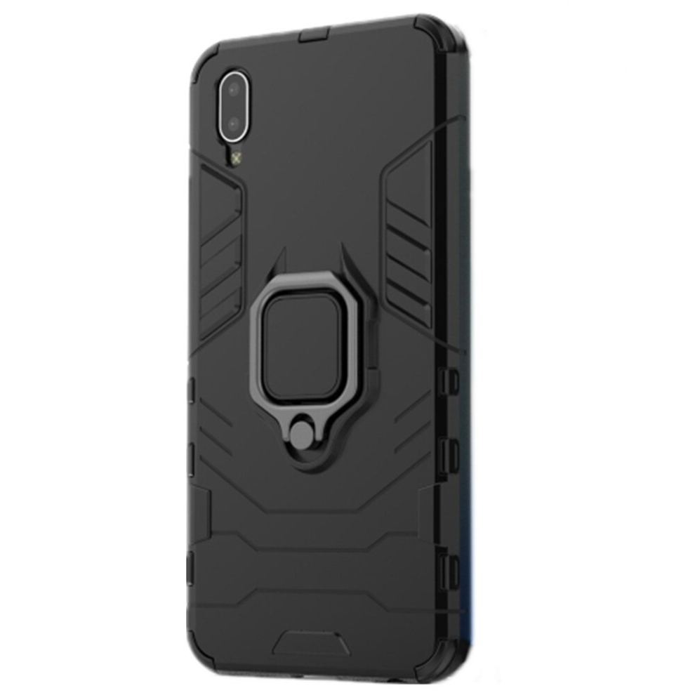 2Pcs Pc + Tpu Shockproof Protective Case With Magnetic Ring Holder For Vivo Y93(Black) Black 8881471556362