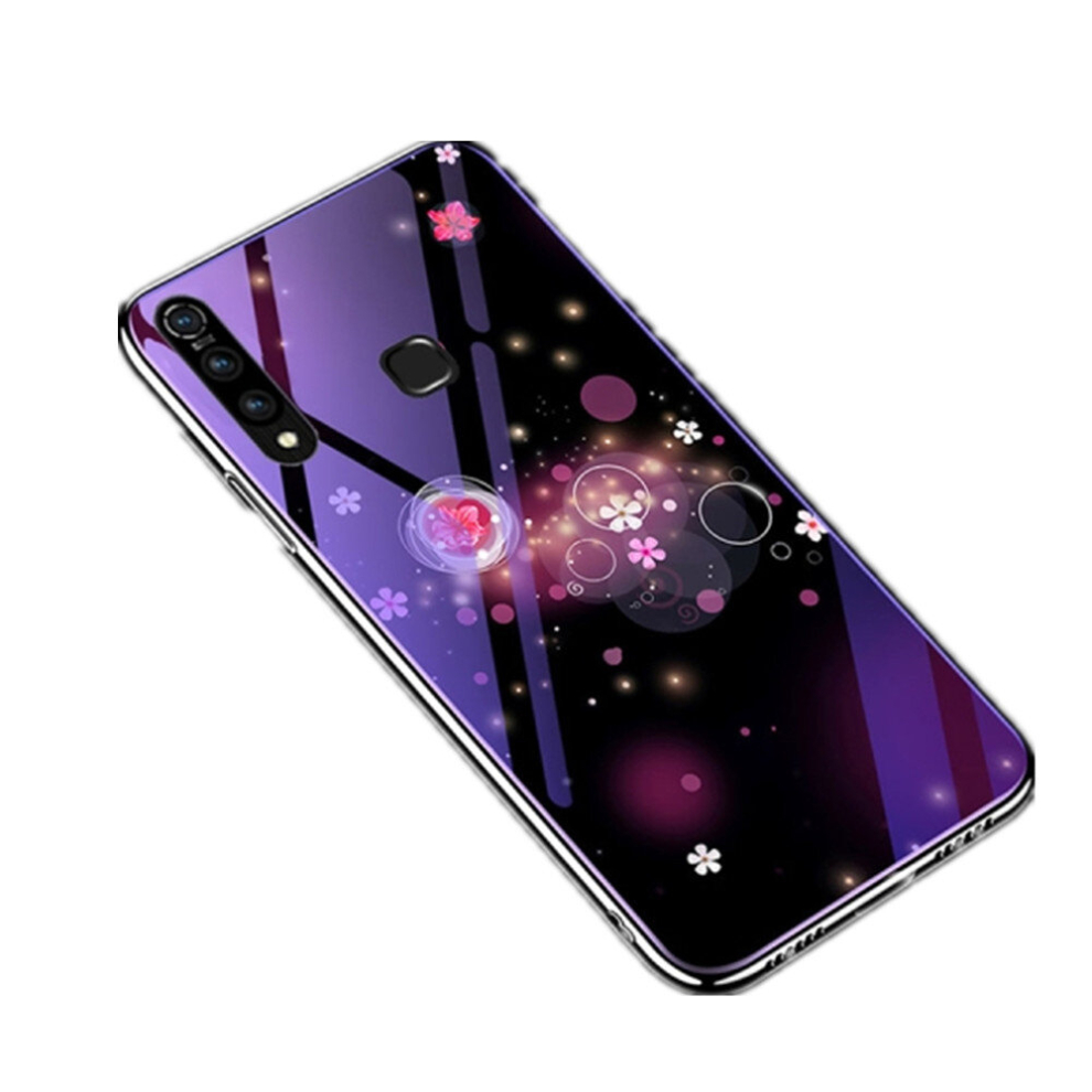 For Vivo Z5x Electroplated Edge Light Glass Protective Case(Flowers) Blue 8881471552920
