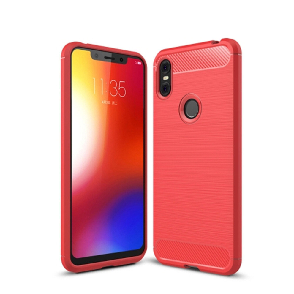2Pcs Brushed Texture Carbon Fiber Shockproof Tpu Case For Motorola Moto One (P30 Play) (Red) Red 8881471556881