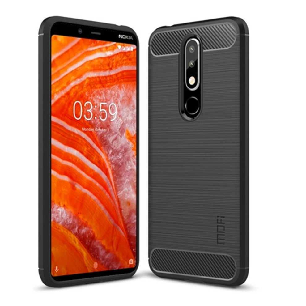 Brushed Texture Carbon Fiber Tpu Case For Nokia 3.1 Plus (Black) Black 8881471555228