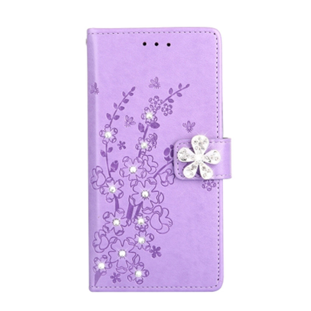 Plum Blossom Pattern Diamond Encrusted Leather Case For Huawei P20 ,With Holder & Card Slots(Plum ) Purple 8881471556898