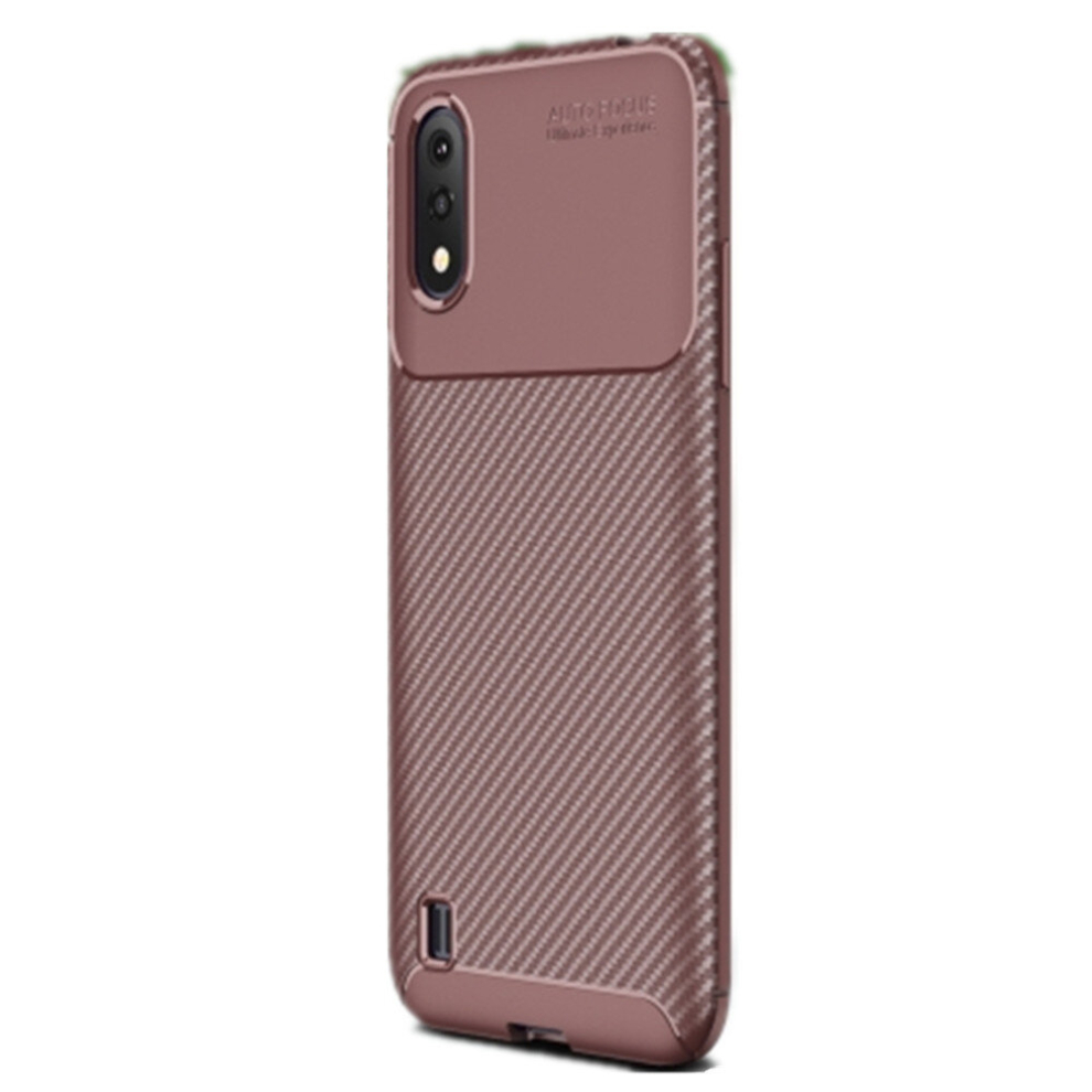 2Pcs For Galaxy A01 Carbon Fiber Texture Shockproof Tpu Case(Brown) Brown 8881471549180