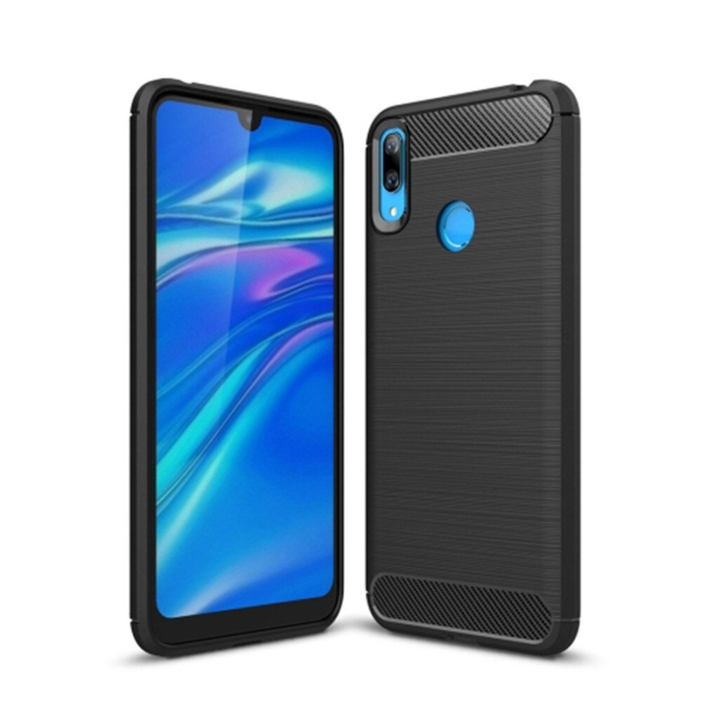 2Pcs Brushed Texture Carbon Fiber Tpu Case For Huawei Y7 (2019) (Black) Black 8881471549333