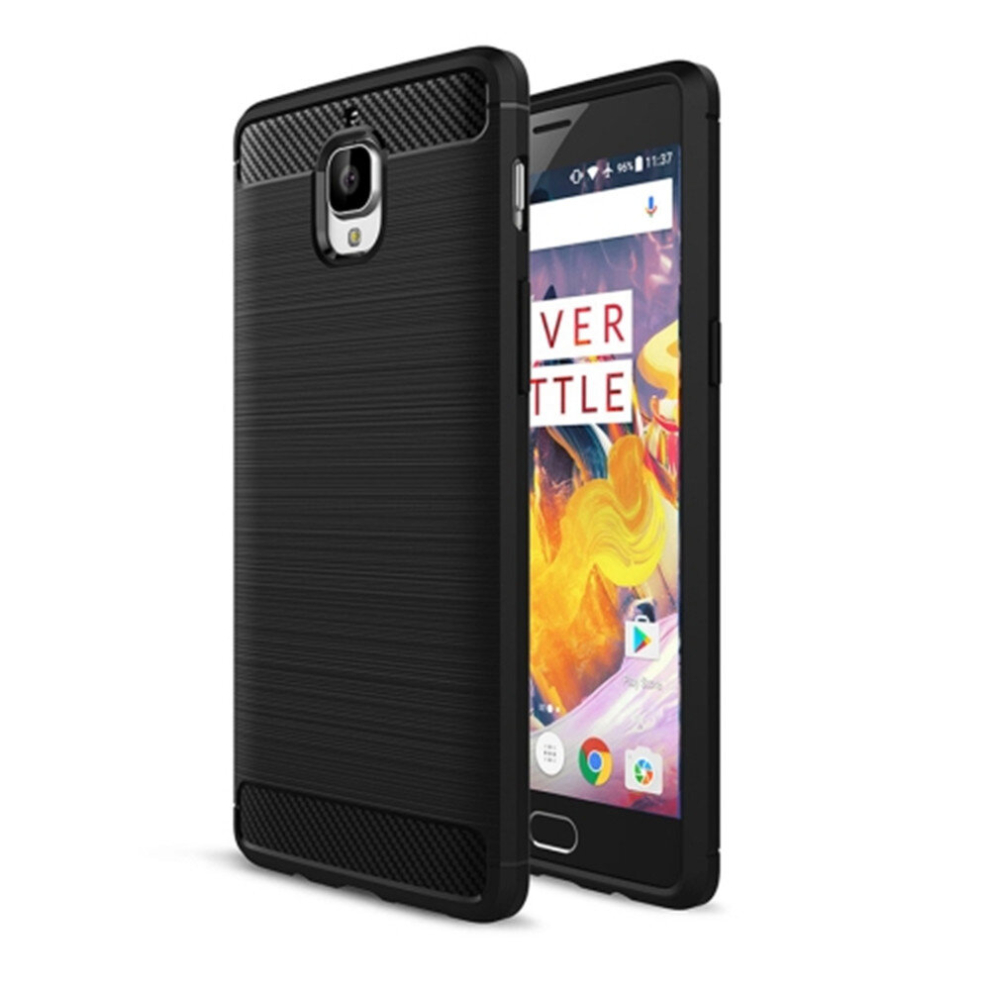 2Pcs For Oneplus 3T Brushed Texture Carbon Fiber Tpu Rugged Armor Protective Case(Black) Black 8881471553781