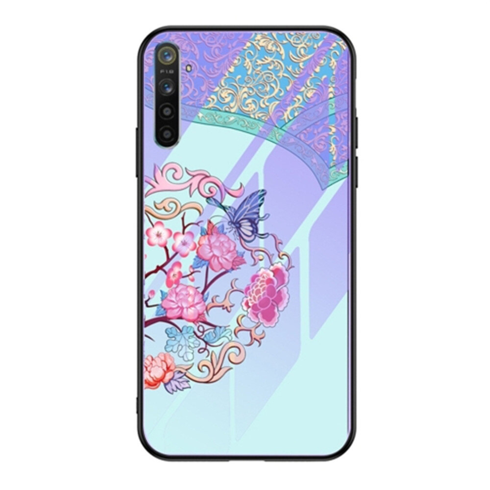 For Oppo Realme Xt / X2 Luminous Painting Violet Glass + Tpu Protective Case(Butterfly Flower) 8881471551084