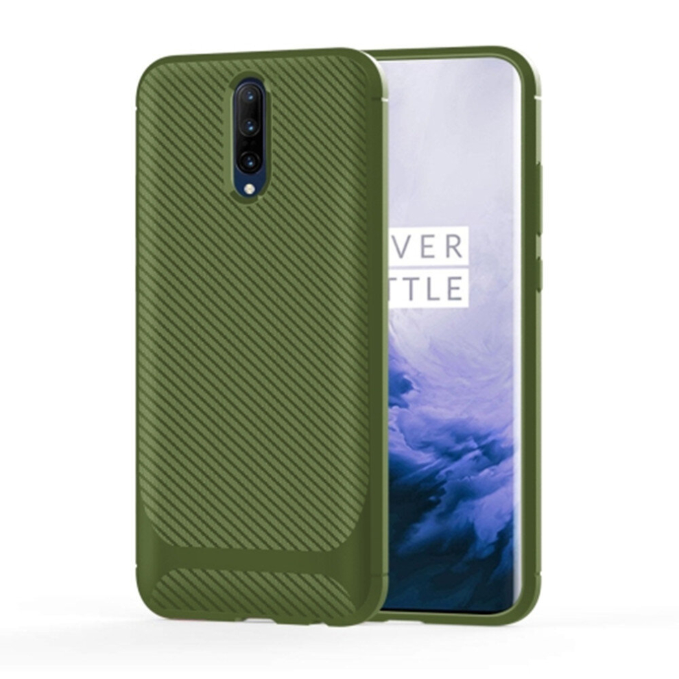 2Pcs For Oneplus 7 Pro Carbon Fiber Texture Shockproof Tpu Protective Case(Green) Green 8881471552357