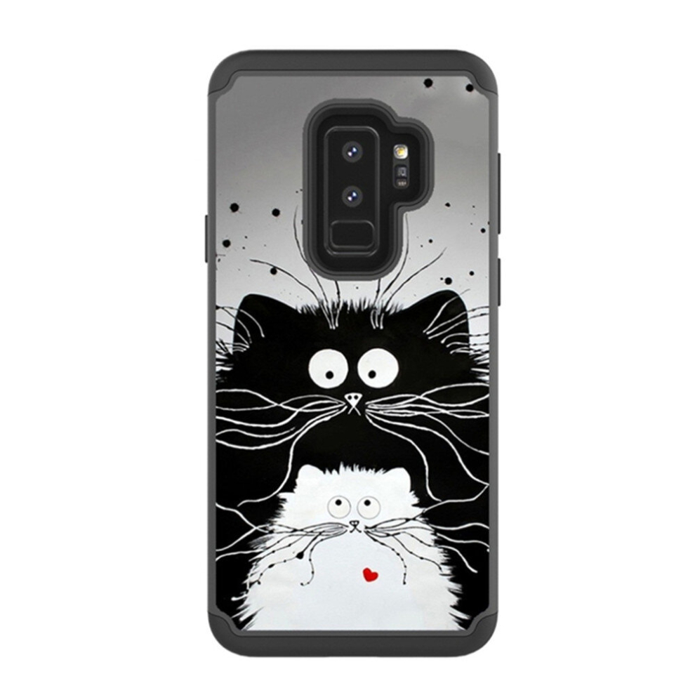Coloured Drawing Pattern Pc + Tpu Protective Case For Galaxy S9+(Black And Cats) White 8881471553620