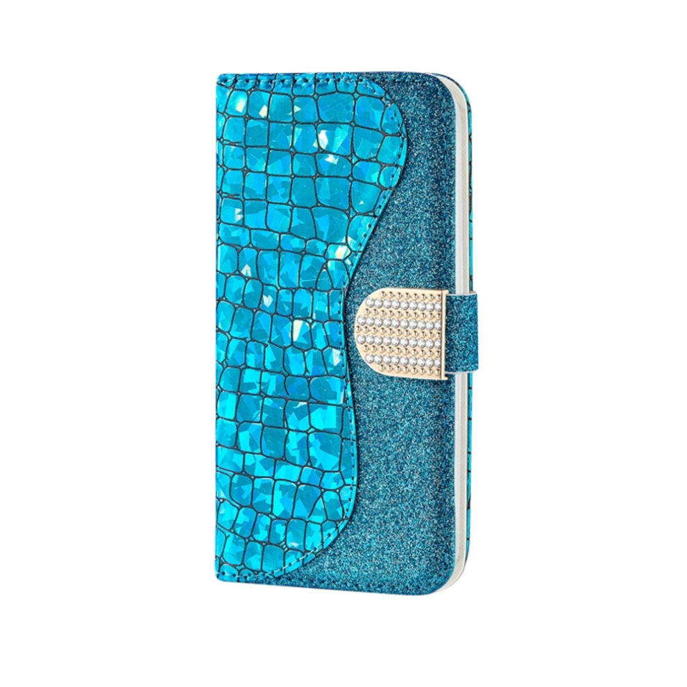 Laser Glitter Powder Matching Crocodile Texture Horizontal Flip Leather Case For Galaxy S10e, With Card Slots & Holder (Blue) Blue 8881471552388