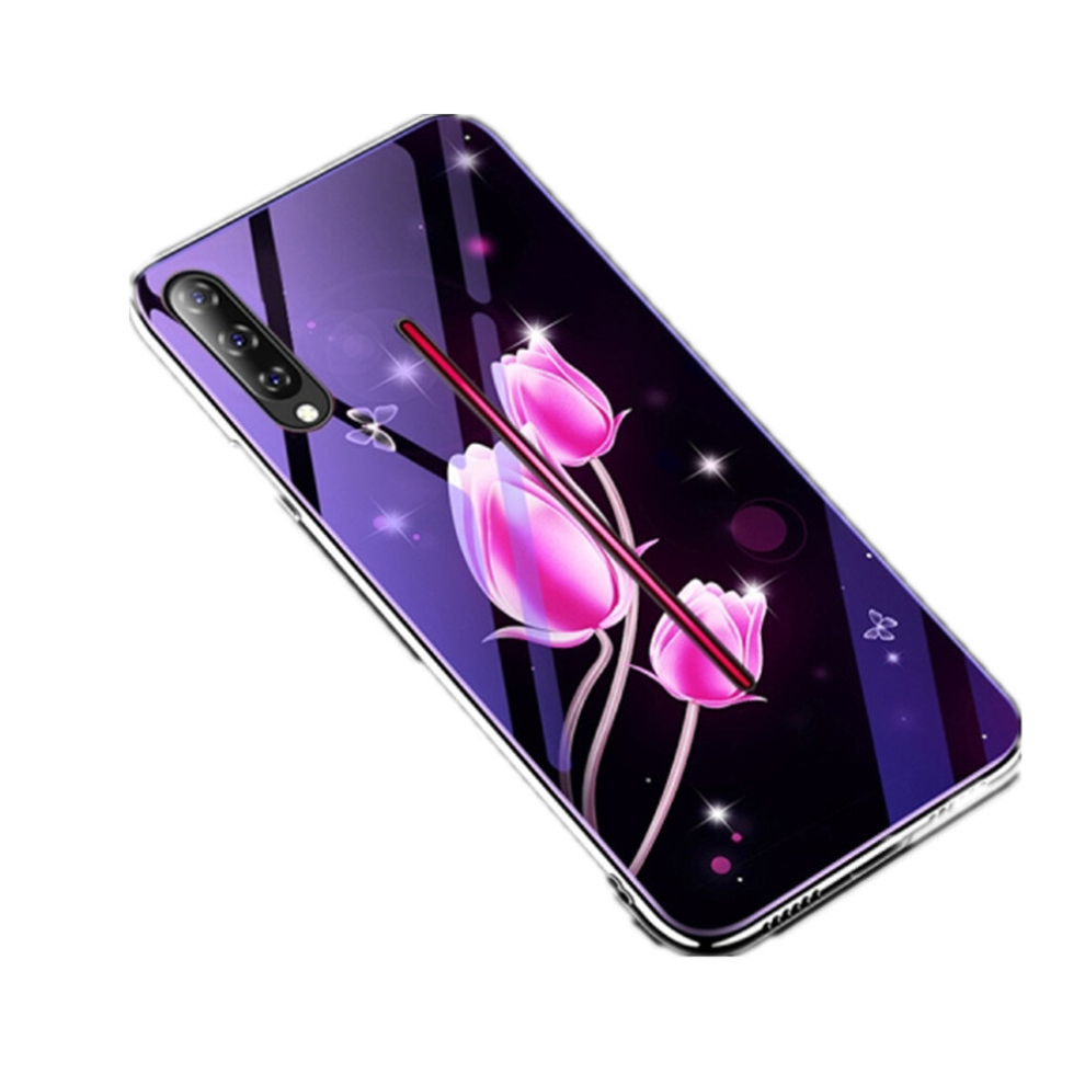 2 Pcs For Vivo Iqoo Electroplated Edge Light Glass Protective Case(Tulips) Blue 8881471548374