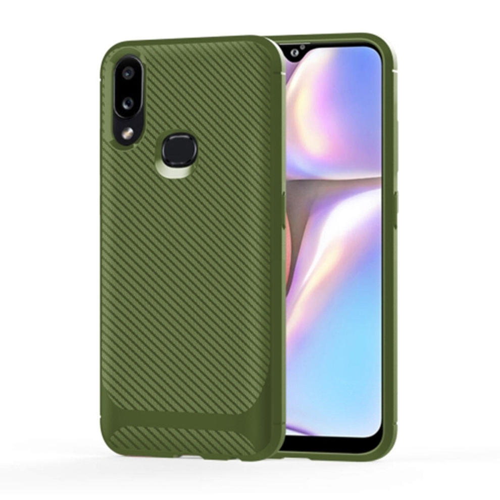 4Pcs For Galaxy A30 Carbon Fiber Texture Shockproof Tpu Protective Case(Green) Green 8881471548466