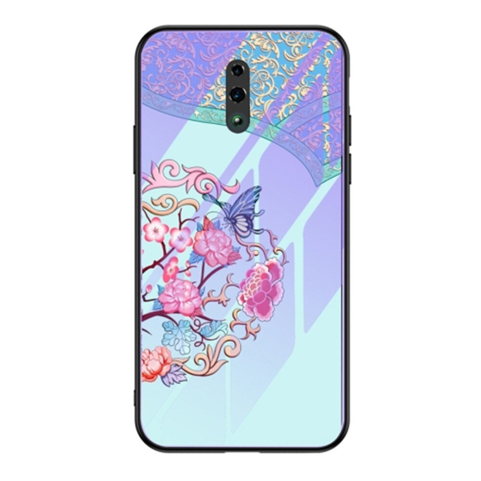 For Oppo Reno Luminous Painting Violet Glass + Tpu Protective Case(Butterfly Flower) 8881471548688