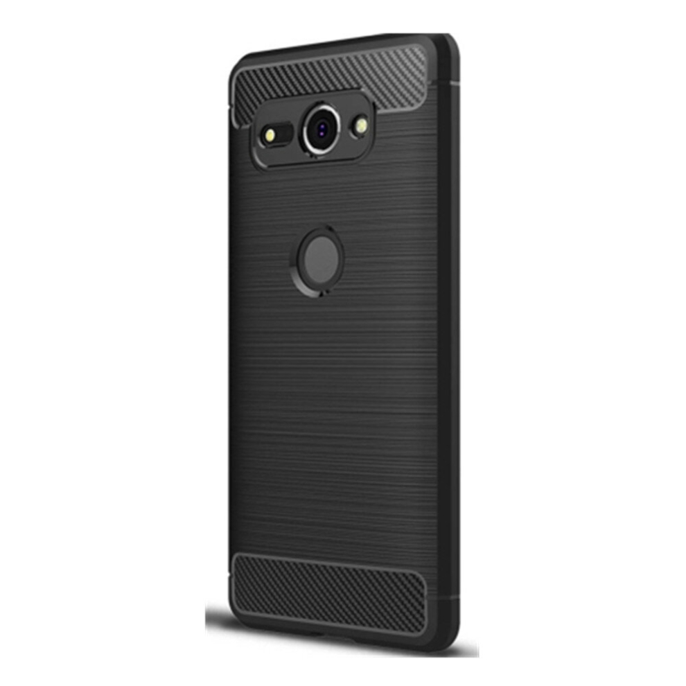 2 Pcs For Sony Xperia Xz2 Compact Brushed Texture Carbon Fiber Shockproof Tpu Protective Back Case(Black) Black 8881471554269