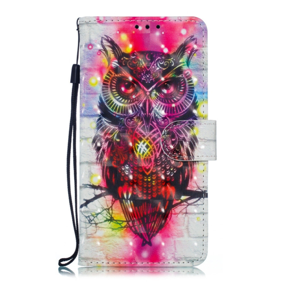 3D Pattern Colored Drawing Horizontal Flip Leather Case For Galaxy S10 With Holder & Card Slots & Wallet & Lanyard(Owl) 8881471555648