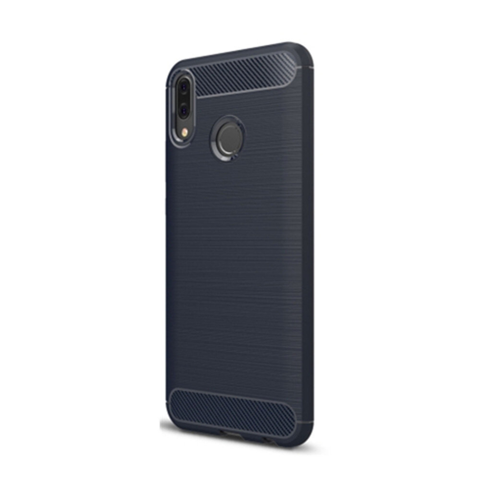 2Pc Brushed Texture Carbon Fiber Shockproof Tpu Case For Huawei Y9 (2019)(Navy ) Blue 8881471554573