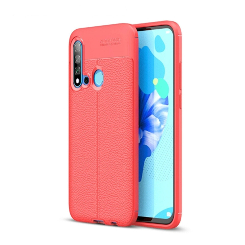 2Pcs Litchi Texture Tpu Shockproof Case For Huawei Nova5i / P20 Lite 2019(Red) Red 8881471554931
