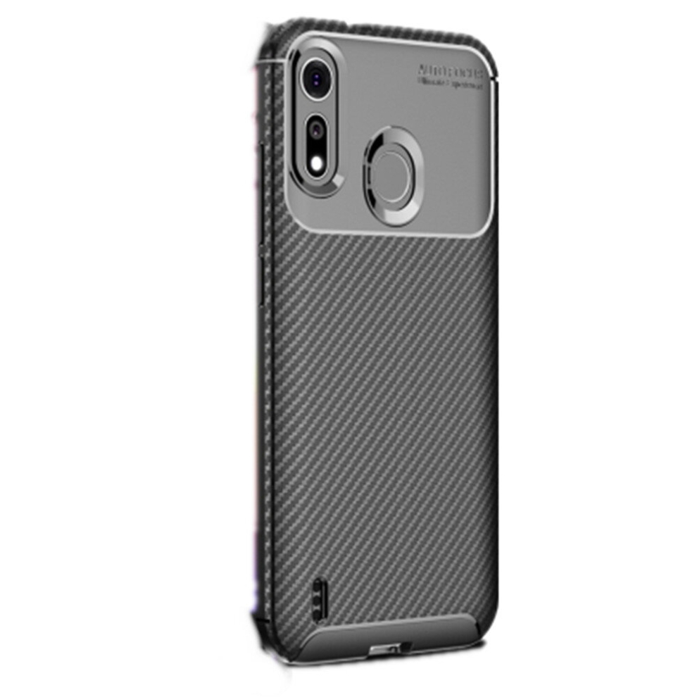 2Pcs Carbon Fiber Texture Shockproof Tpu Case For Motorola Moto P40 Play (Black) Black 8881471555044
