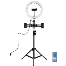 PKT3052B 10.2 Inch Arc RBGW Dimmable bluetooth APP Control Remote Control LED Video Ring Light with PU419 Tripod Stand for Youtube Tik Tok Live Stream