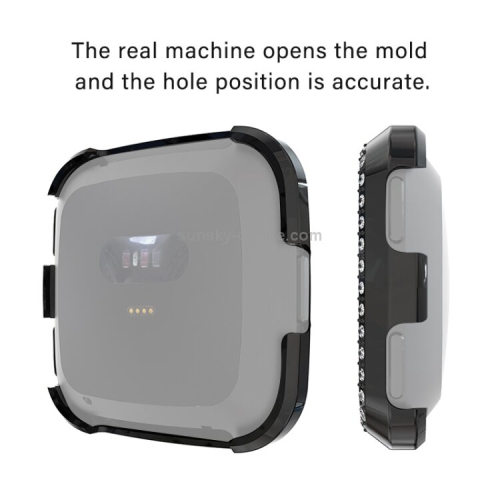 2PC For Fitbit Versa Lite Universal Smart Watch PC Diamond Protective Case(Silver) 2