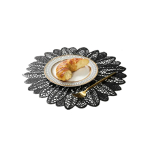 2 PCS Sunflower Shape Household Fashion PVC Dining Table Placemat Europe Style Kitchen Tools Tableware Pad Coaster Coffee Tea Place Mat(Black)