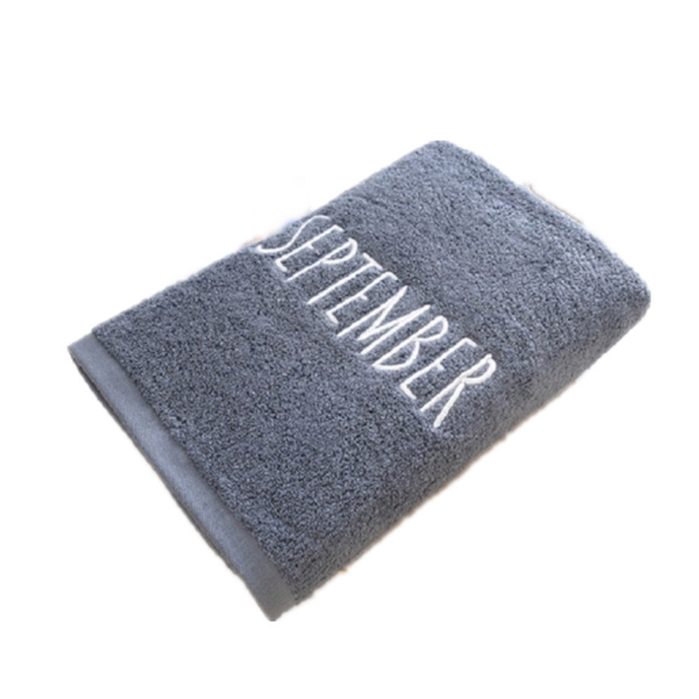 Month Embroidery Soft Absorbent Increase Thickened Adult Cotton Bath Towel, Pattern:September(Gray)-image-OPC-PD6HCYS-NEW