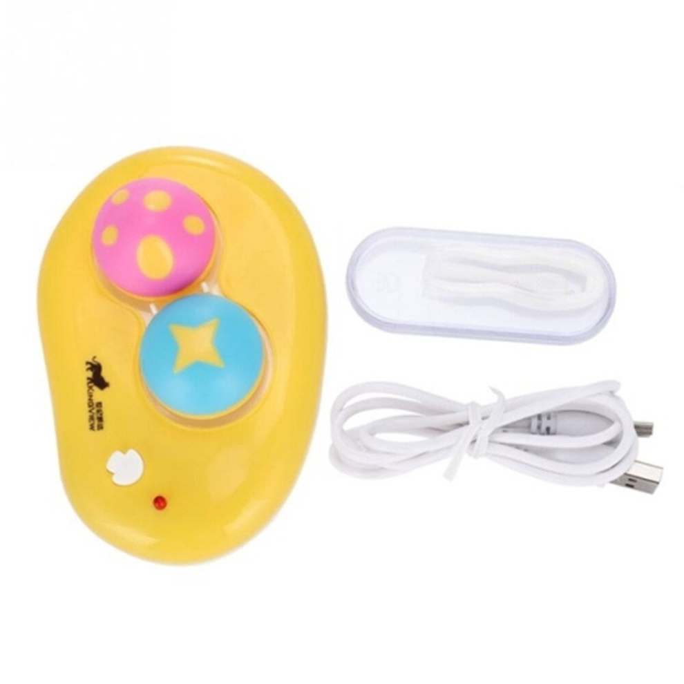 Keshen Yellow Electric Contact Lens Case Ultrasonic Washer Box Cute Mashroom Eyes Care Tools(Yellow)