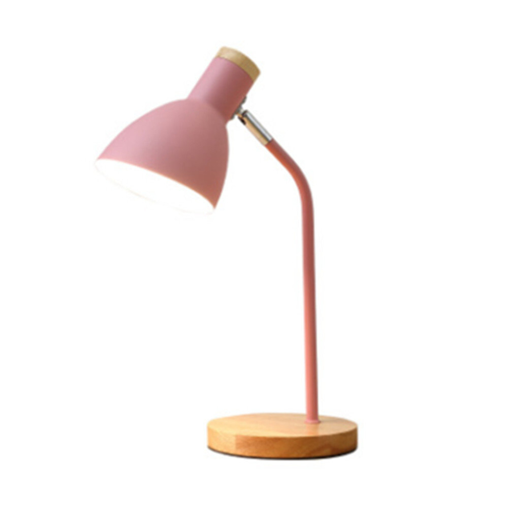 E27 Button Switch Wood Table Lamp Metal Shade Desk Light Bedside Reading Book Light Home Decor, Light Source:3W Led White Light(Pink)-image-OPC-PD6HG9R-NEW