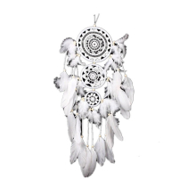 White Lace Flower Dreamcatcher Wind Chimes Indian Style Feather Pendant Dream Catcher Creative Car Hanging Decoration with Feather Core Bead Dream Cat