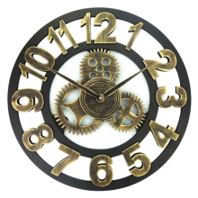Retro Wooden Round Single-sided Gear Number Wall Clock, Diameter: 58cm (Gold)