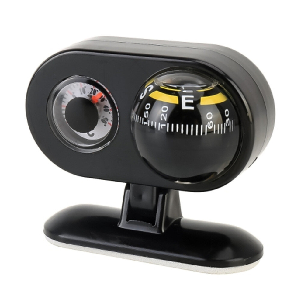 2 Pcs 2 In 1 Guide Ball Car Guidance Compass With Thermometer Cars Auto Dashboard(Black) Black 6913664848229