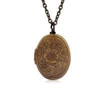 3Pcs Vintage Antique Bronze Floral Patterns Carved Oval Locket Picture Memento Photos Box Necklace