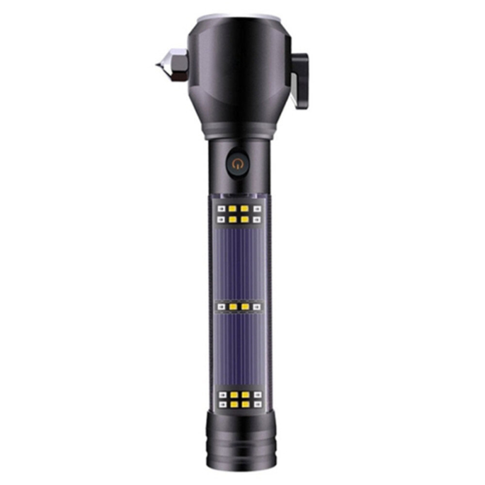 Multi-Functional Car Safety Hammer Solar Alarm Emergency Working Flashlight (Black) Black 6913664833065