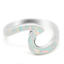 3PCS Women Geometric Design Fire Opal Wave Rings Size:8(White)