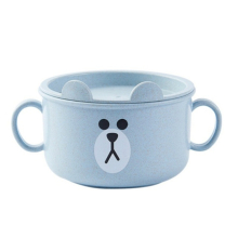 3Pcs Wheat Binaural Anti-Scalding Child Bowl(Blue)