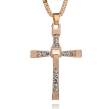 10Pcs Crystal Jesus Cross Pendant Necklace for Men Gift Jewelry(Gold)