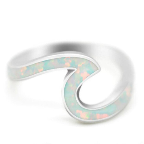 3Pcs Women Geometric Design Fire Opal Wave Rings Size 9