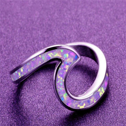 3Pcs Women Geometric Design Fire Opal Wave Rings Size 9 1