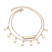 5Pcs Antique Plated Stars Pendant Anklet Dual-layer Foot Chain Ankle Bracelet(Gold)
