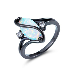 2Pcs S Shape Opal Stone Black Color Rings Fashion Jewelry For Women Ring Size 7