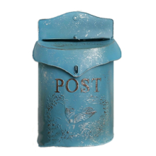 Wrought Iron Retro Villa Letter Box Postbox Suggestion Box Wall Hanging Home Decoration(Blue)
