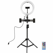 PKT3052B 7.6 Inch RBGW Dimmable bluetooth APP Control Remote Control LED Video Ring Light with PU419 Tripod Stand for Youtube Tik Tok Live Streaming