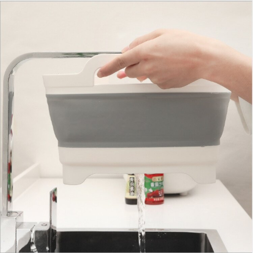 Folding Sink Fruit Vegetable Washing Washbasin Drain Basket Portable Basins(Gray) 1