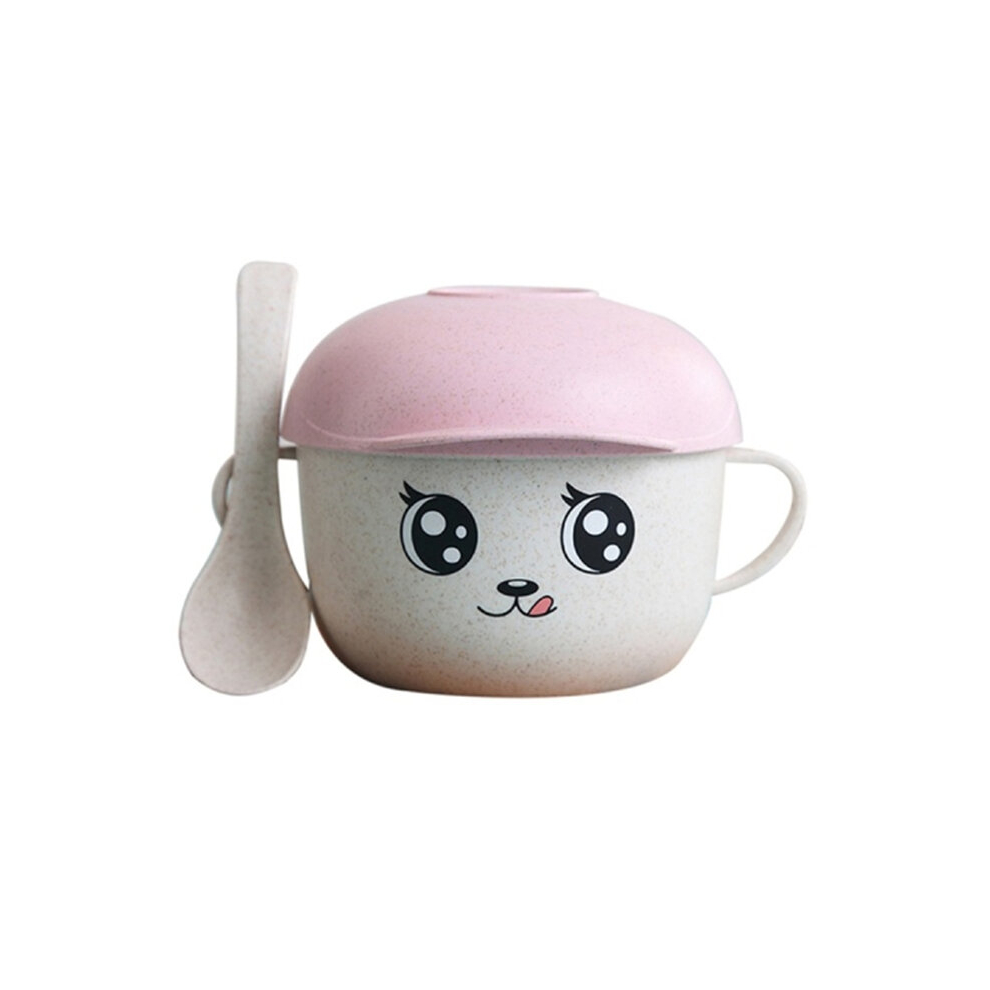 3Pcs Cartoon Wheat Straw Bowl Spoon Set Heat Insulation Anti-Hot Soup Noodle Bowl Baby Bowl Complementary Food Feeding Tableware Keshen