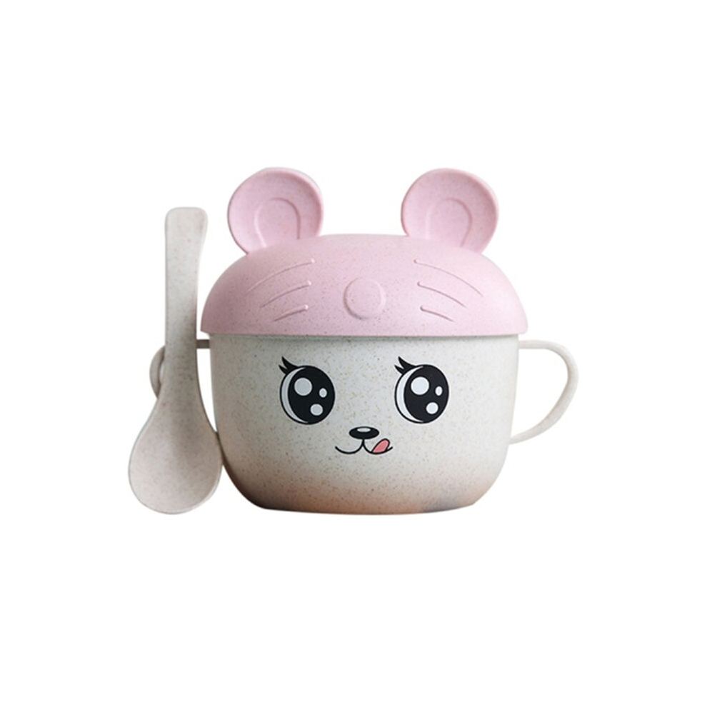 3Pcs Cartoon Wheat Straw Bowl Spoon Set Heat Insulation Anti-Hot Soup Noodle Bowl Baby Bowl Complementary Food Feeding Tableware Keshen