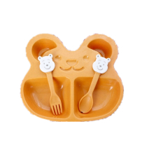 2 Pcs Wheat Straw Bear Cartoon Cutlery Set(Brown)