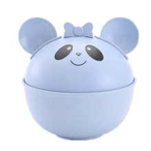 3 PCS /Set Panda Baby Bowl Wheat Straw Kids Dinner Dishes Set Baby Cute Training Bowl(Blue)