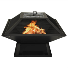 2-in-1 Fire Pit and BBQ with Poker 46.5x46.5x37 cm Steel
