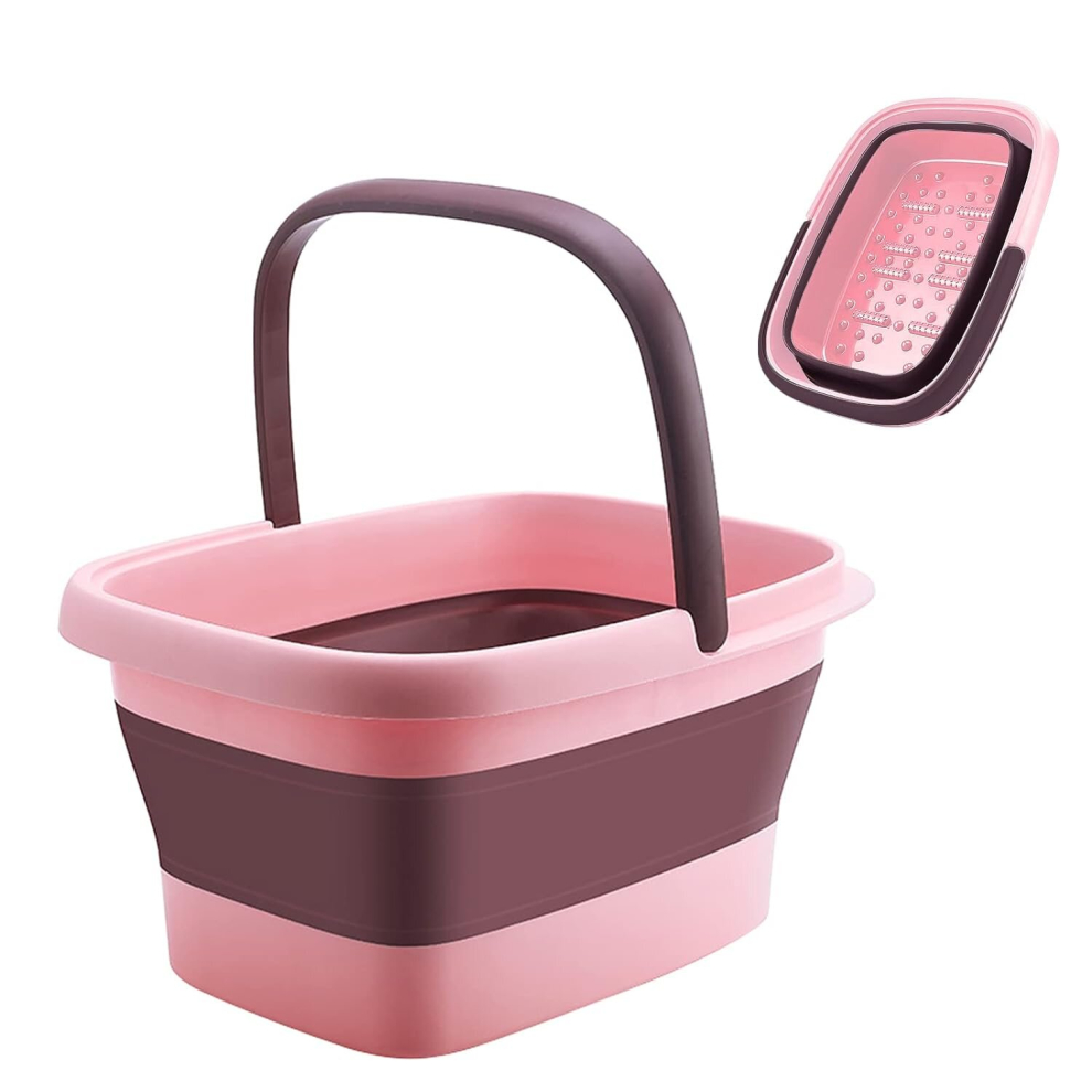 Tianfu Pink Collapsible Foot Soak Tub With Handles - 15L/4 Gallons, Massaging Acupoints, Foot Spa Bath For Pedicure & Home Spa Treatment (Pink)